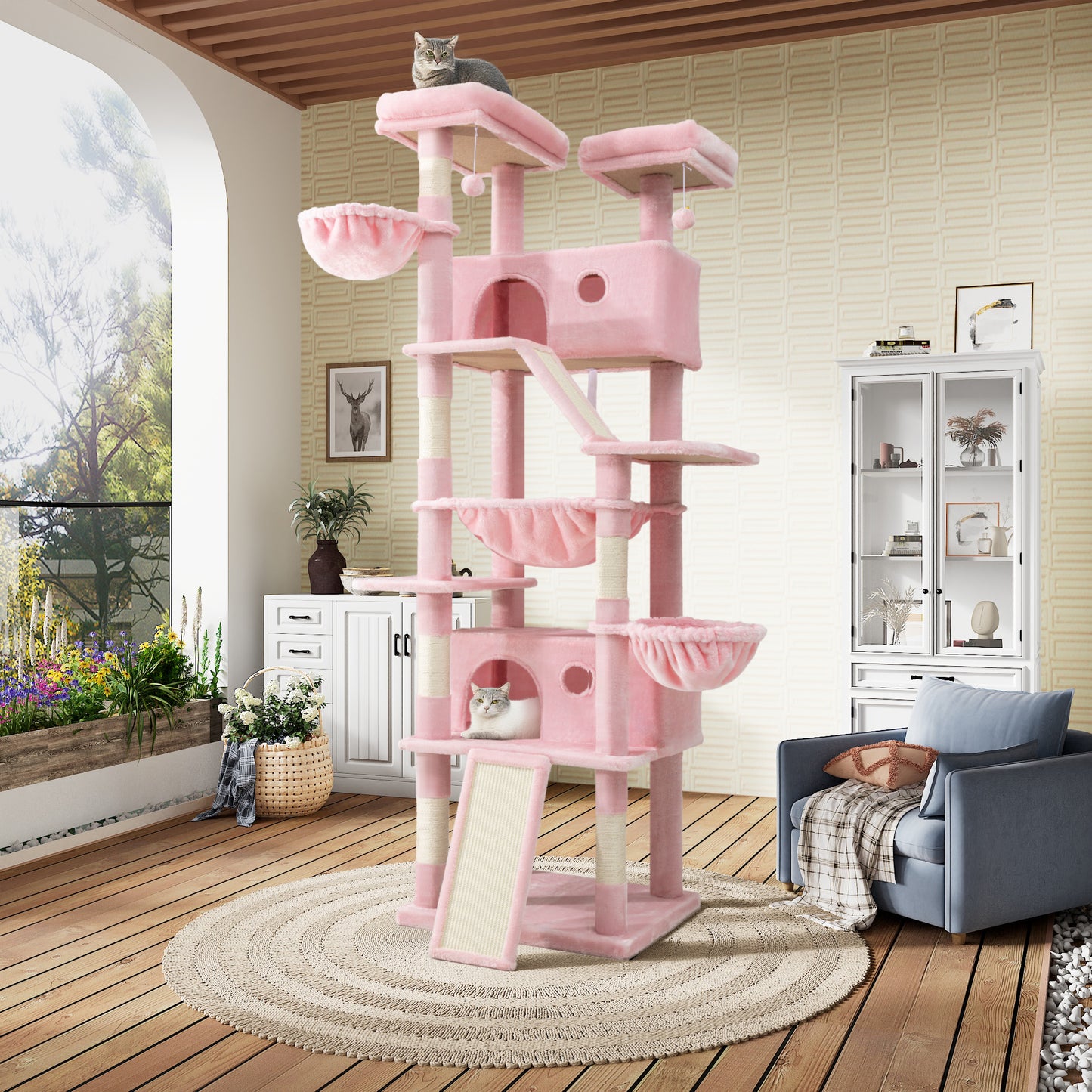 SHA CERLIN 81" Multi-Level Tall Cat Tree Tower for Indoor Kitties, Cat Condo with Hammock & Sisal Scratching Posts