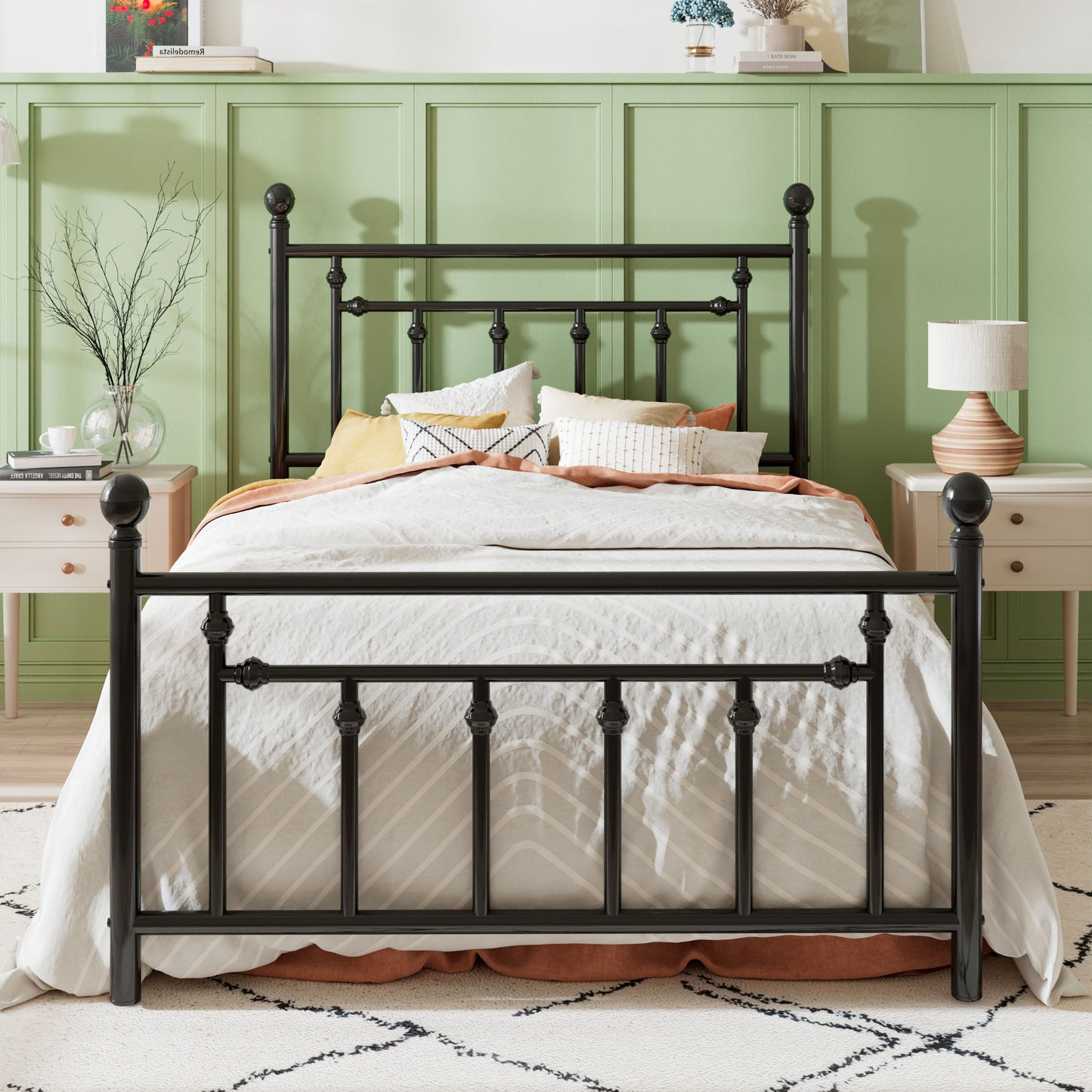Sha Cerlin Metal Platform Bed Frame with Victorian Vintage Headboard & Footboard, Adult