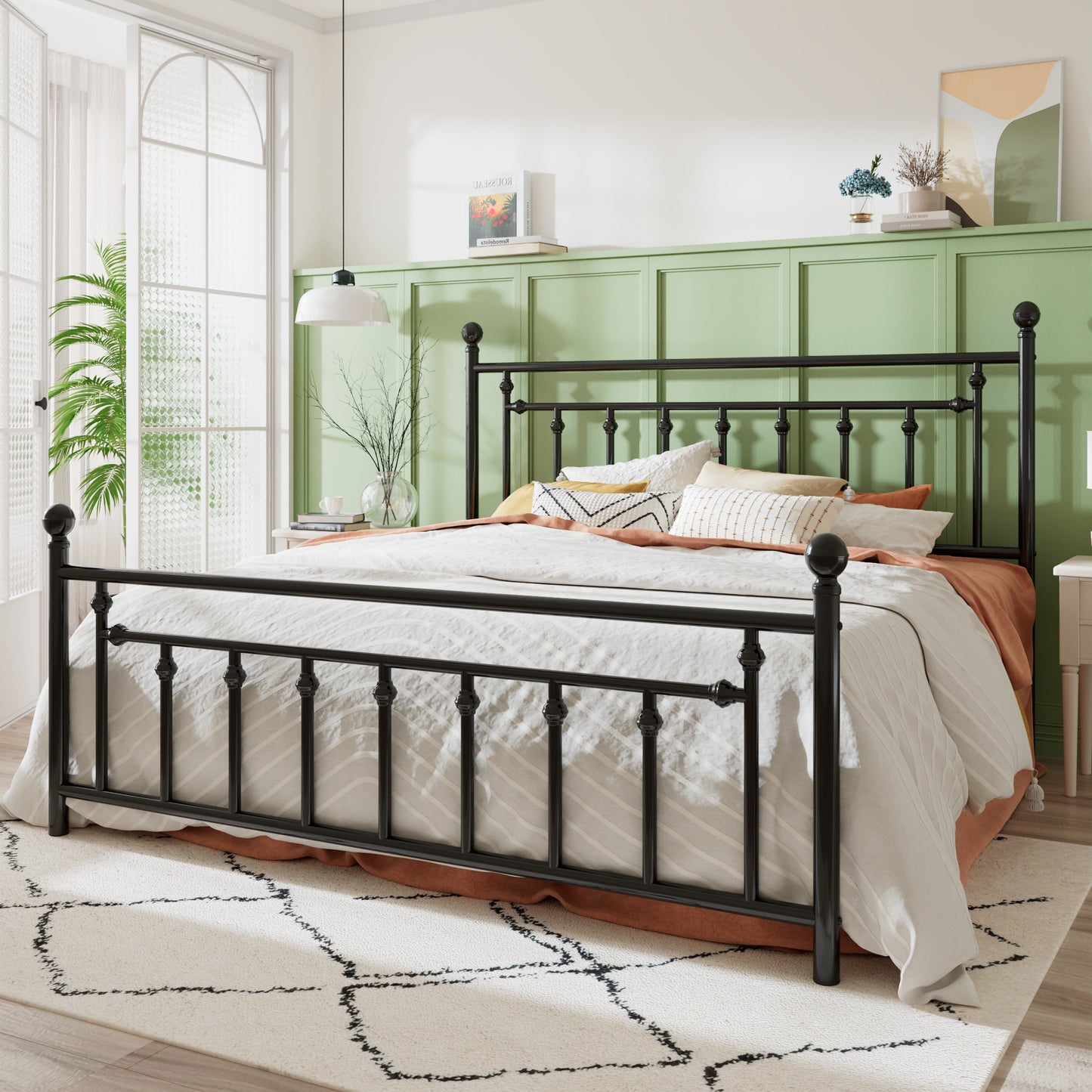 Sha Cerlin Metal Platform Bed Frame with Victorian Vintage Headboard & Footboard, Adult