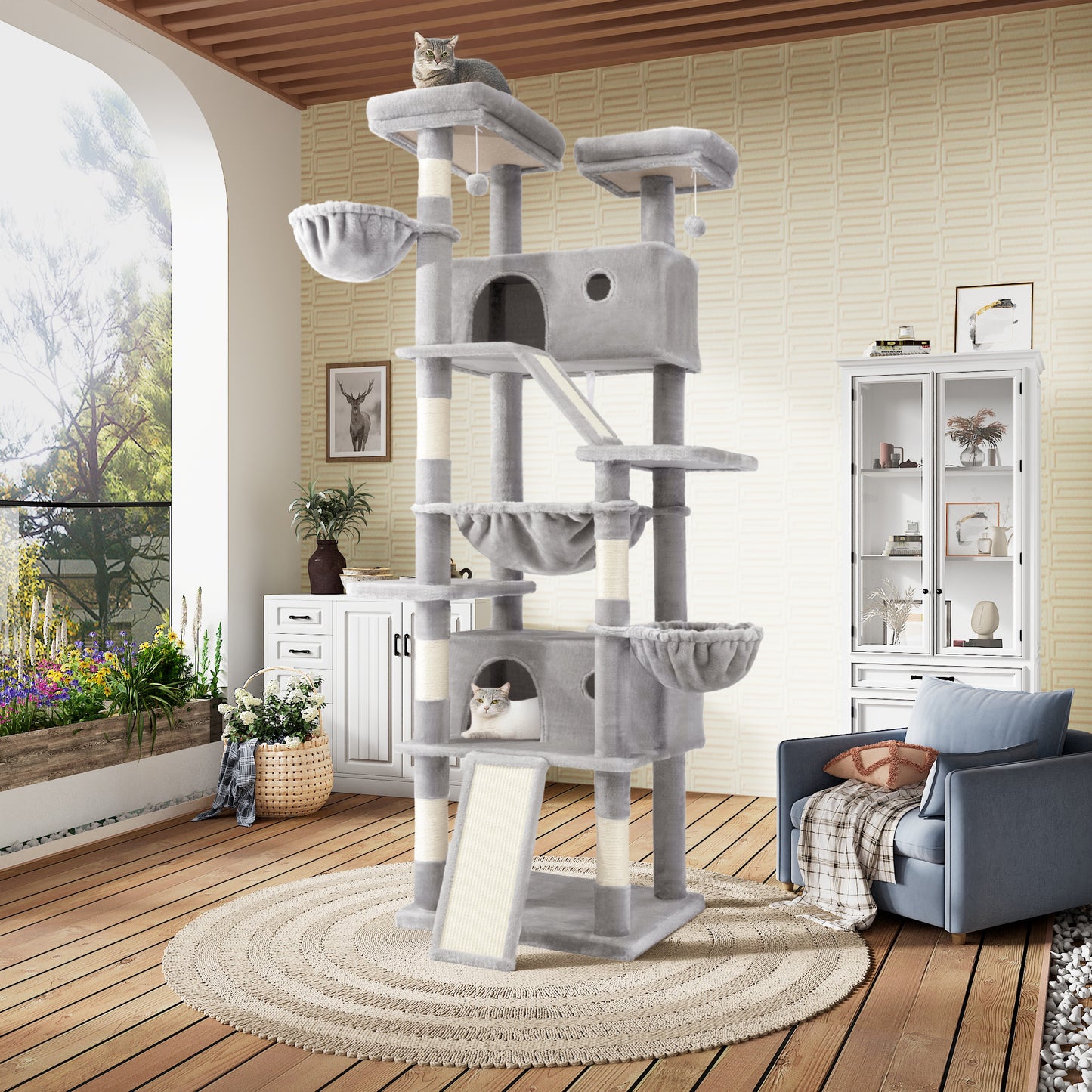 SHA CERLIN 81" Multi-Level Tall Cat Tree Tower for Indoor Kitties, Cat Condo with Hammock & Sisal Scratching Posts