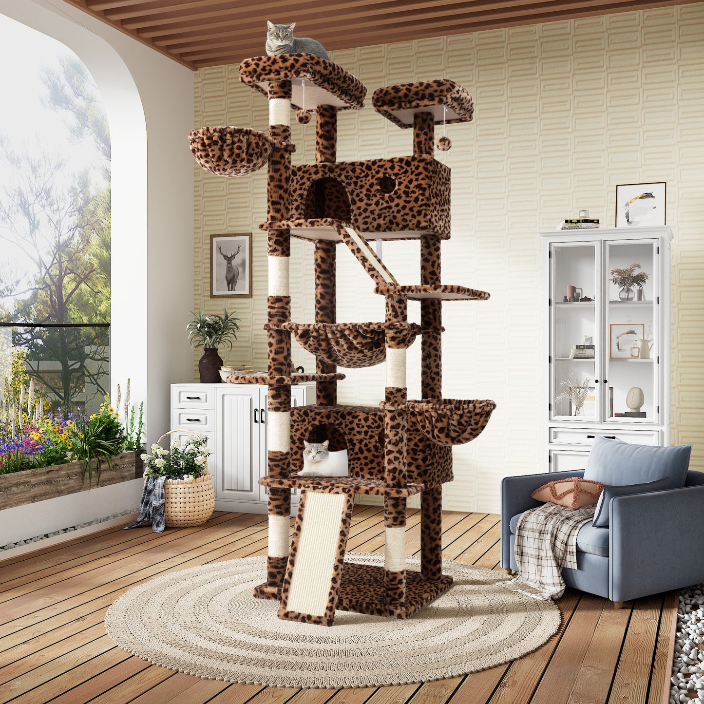 SHA CERLIN 81" Multi-Level Tall Cat Tree Tower for Indoor Kitties, Cat Condo with Hammock & Sisal Scratching Posts