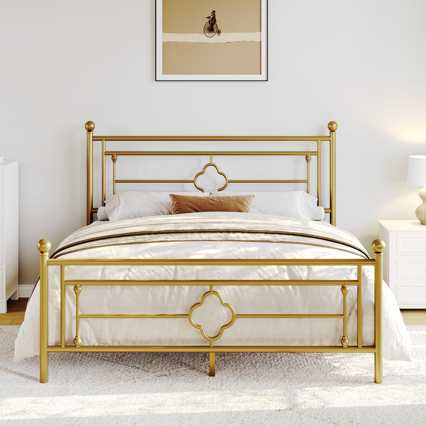 Sha Cerlin Metal Platform Bed Frame with Victorian Vintage Headboard