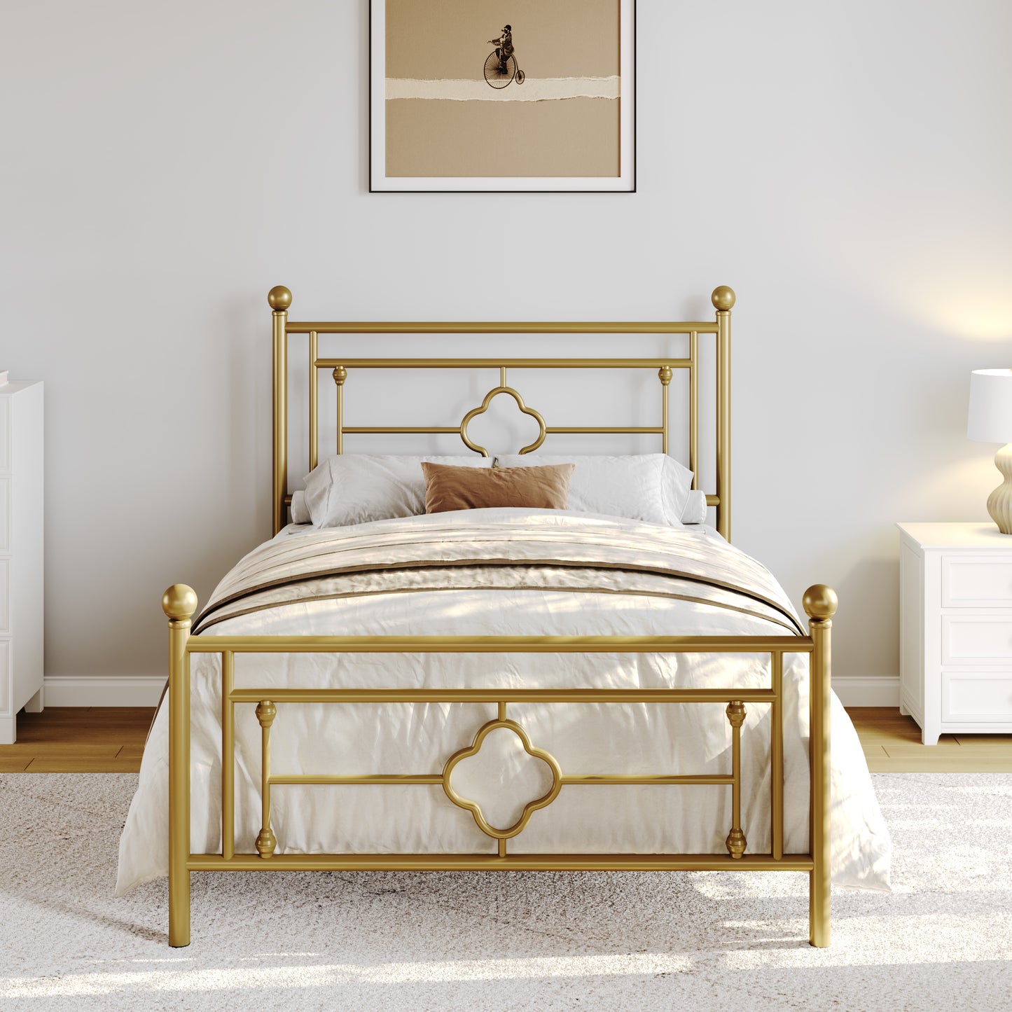 Sha Cerlin Metal Platform Bed Frame with Victorian Vintage Headboard