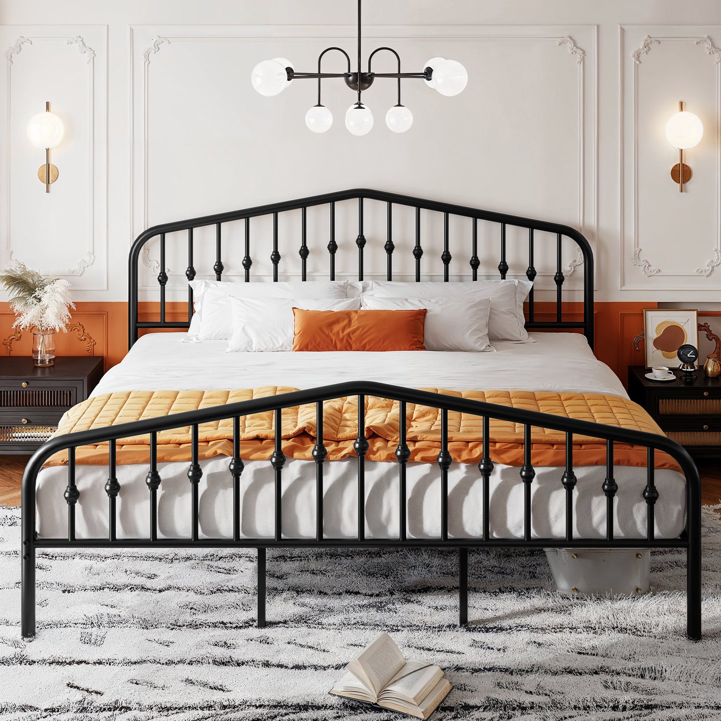 SHA CERLIN Platform Metal Bed Frame with Victorian Vintage Headboard, Adult