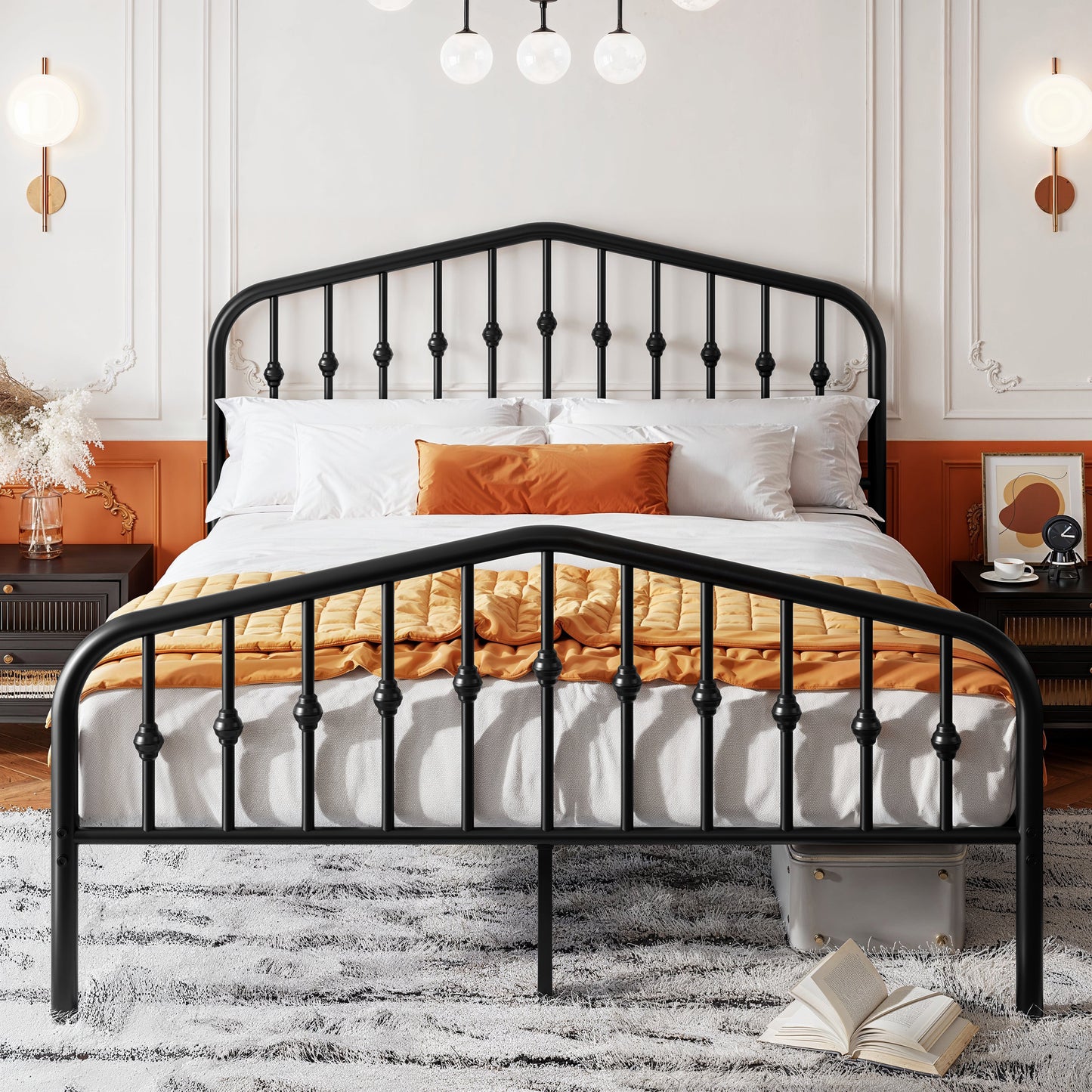 SHA CERLIN Platform Metal Bed Frame with Victorian Vintage Headboard, Adult