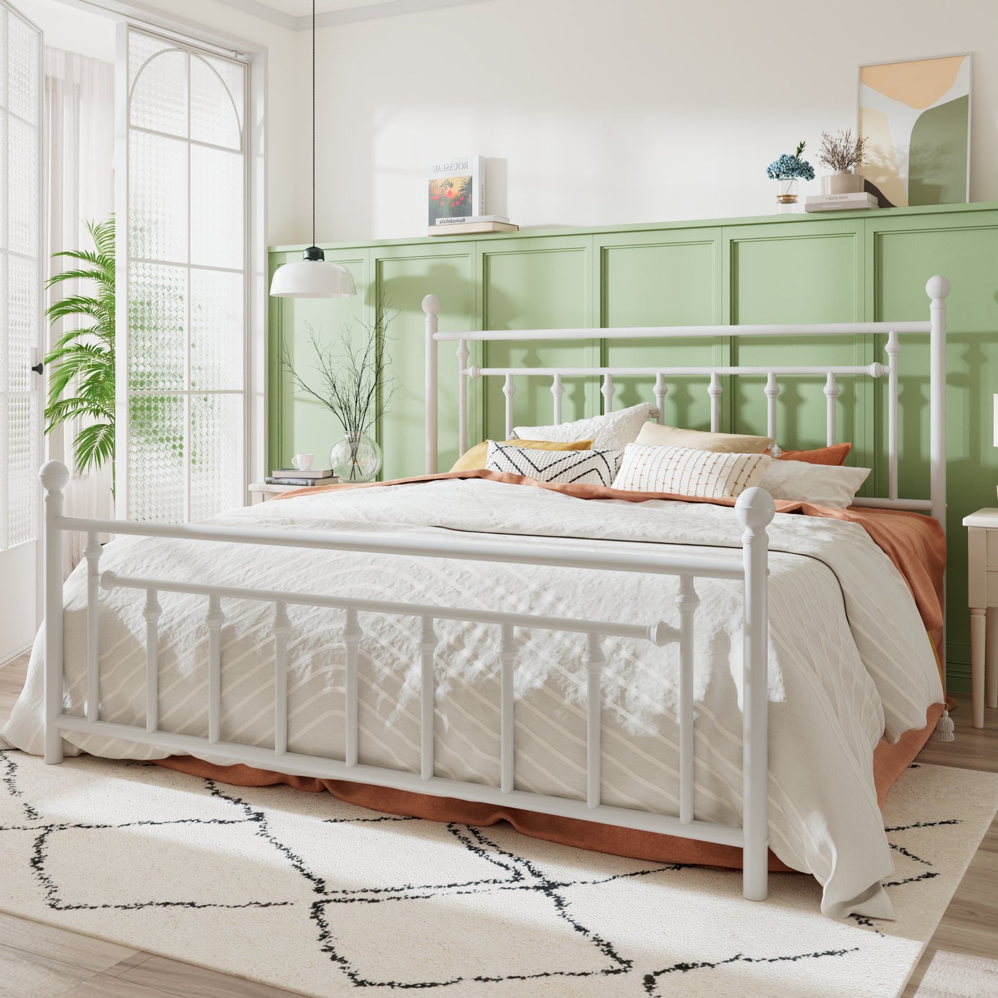 Sha Cerlin Metal Platform Bed Frame with Victorian Vintage Headboard & Footboard, Adult