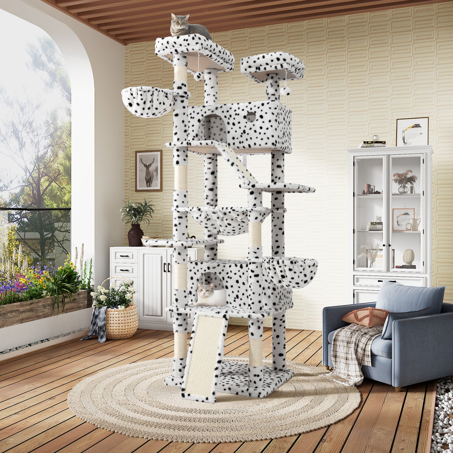 SHA CERLIN 81" Multi-Level Tall Cat Tree Tower for Indoor Kitties, Cat Condo with Hammock & Sisal Scratching Posts