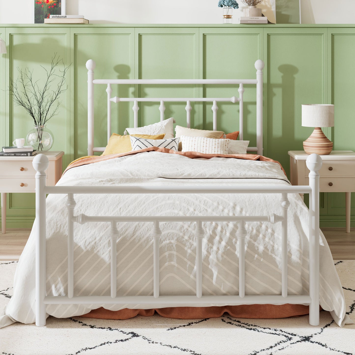 Sha Cerlin Metal Platform Bed Frame with Victorian Vintage Headboard & Footboard, Adult