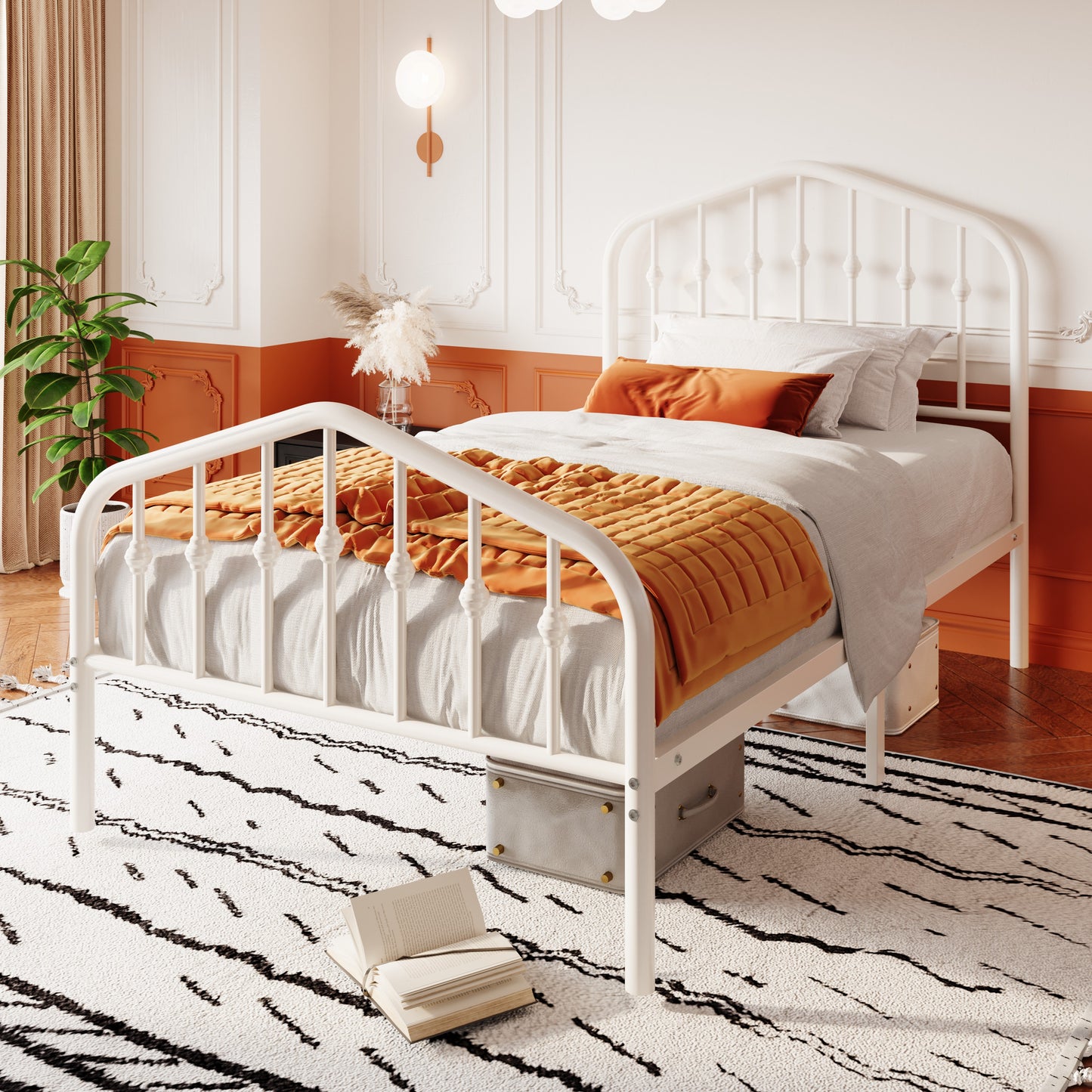 SHA CERLIN Platform Metal Bed Frame with Victorian Vintage Headboard, Adult