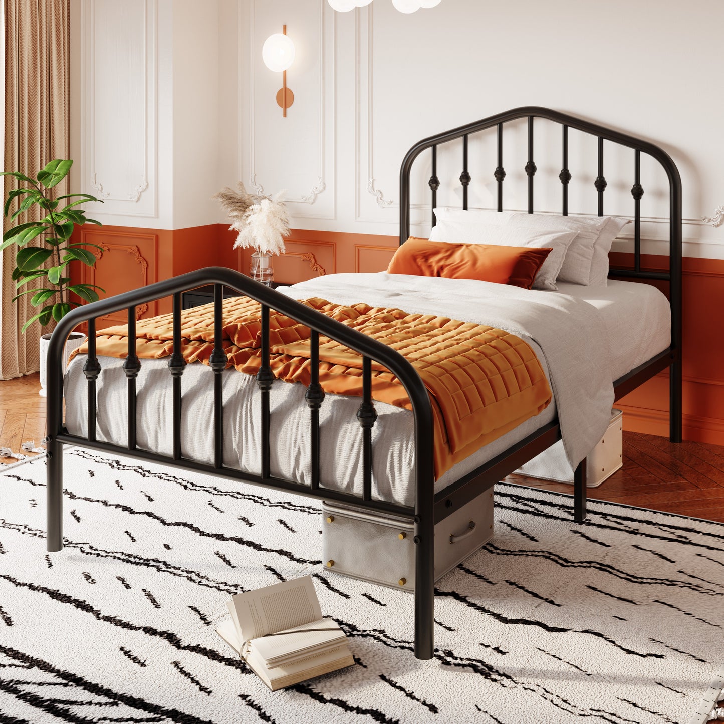 SHA CERLIN Platform Metal Bed Frame with Victorian Vintage Headboard, Adult