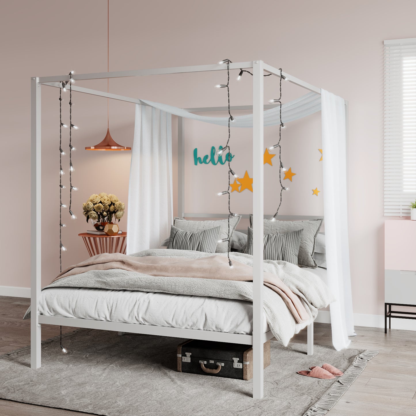 SHA CERLIN Canopy Bed Frame with Metal Slats Support