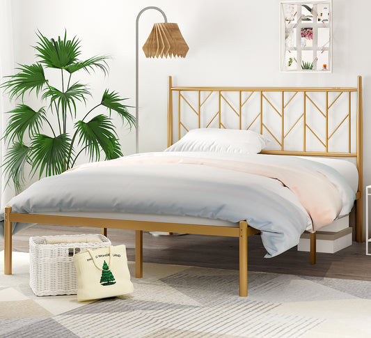 Metal Bed Frame with Vintage Headboard, Heavy Duty Metal Bed with Round Posts