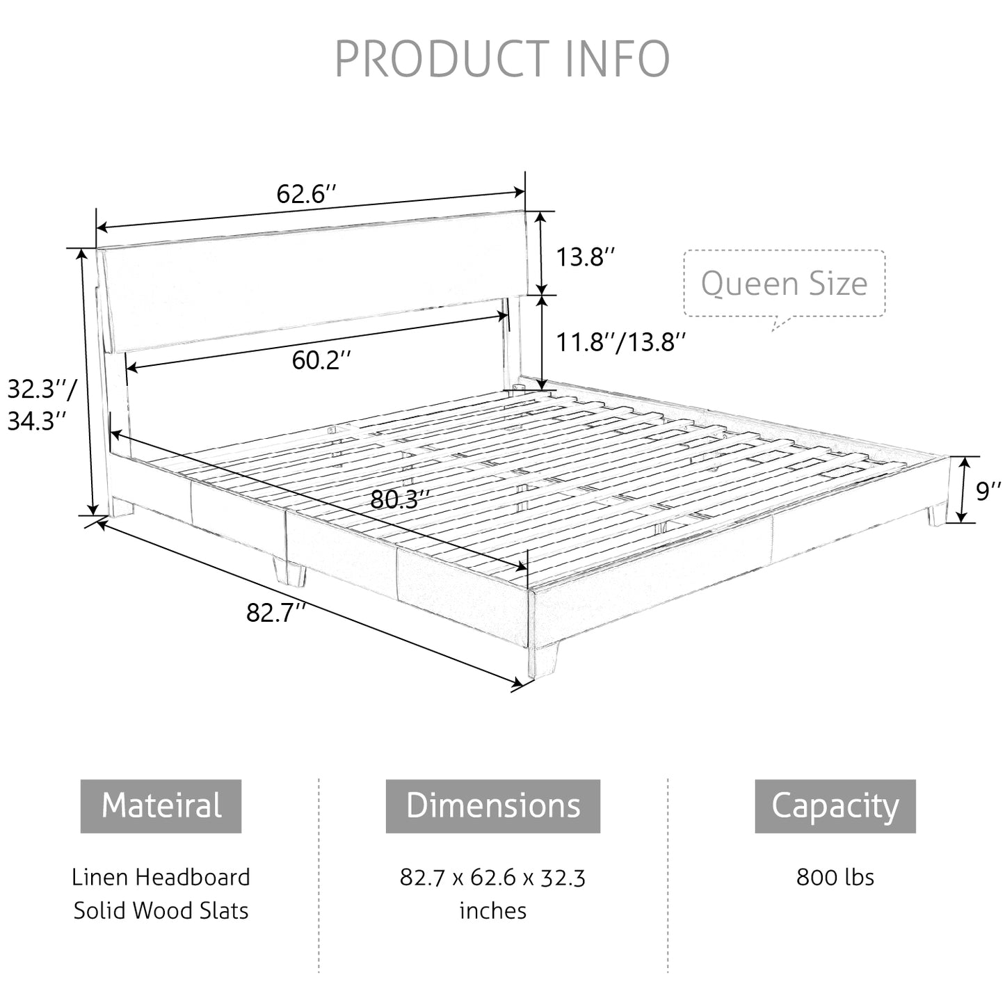 Upholstered Bed Frame with Adjustable Headboard