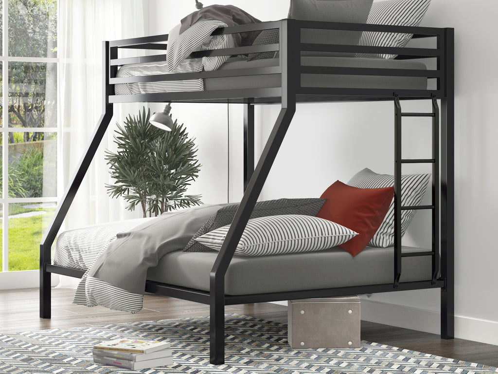 Twin over Full Bunk Bed, Metal Bunk Beds with Stairs & Guardrail for Teen & Adults