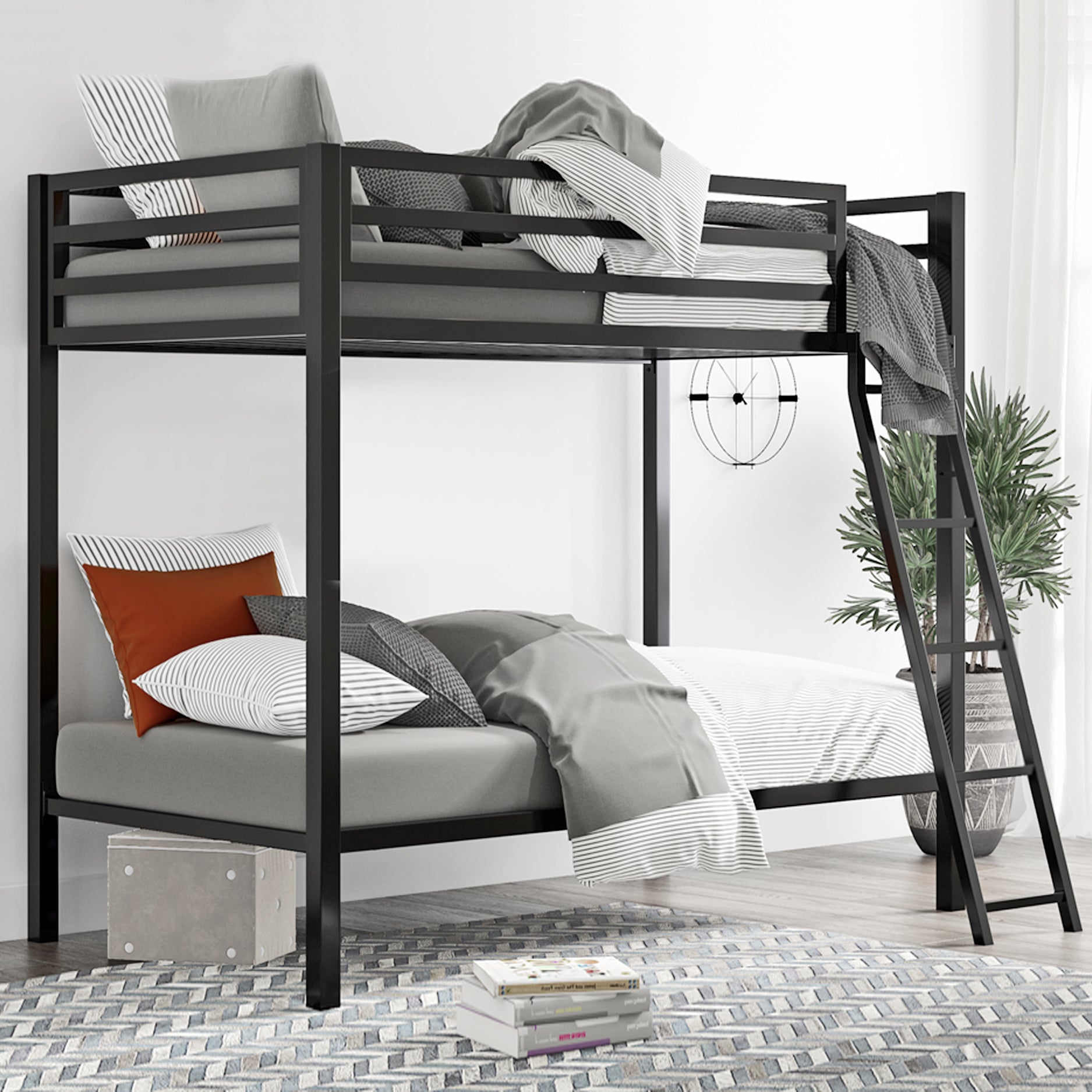 IFANNY Twin Over Full Bunk Bed With Trundle - Metal Frame, Ladder & Guardrail For Kids, Teens, Adults