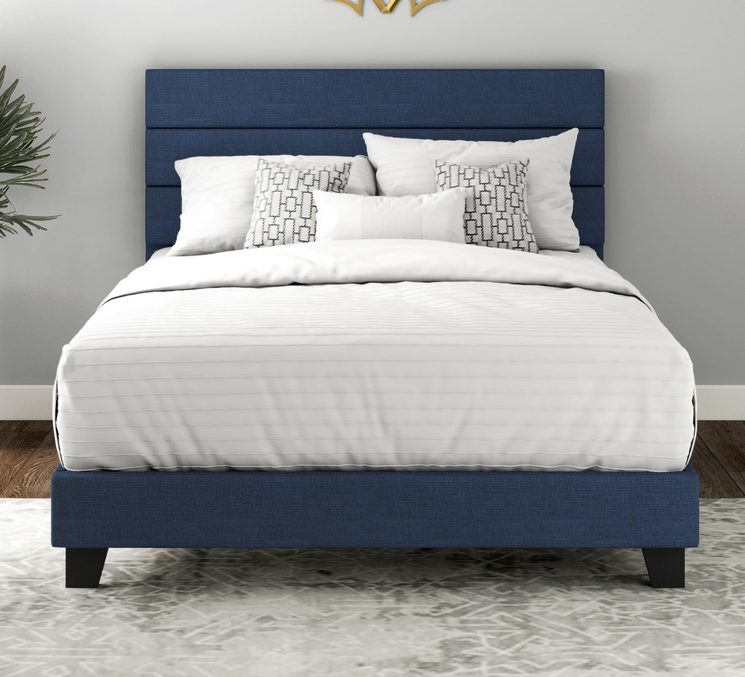 Dan & Shaileneさま専用 Upholstered Platform Bed Frame with Headboard and Wooden
