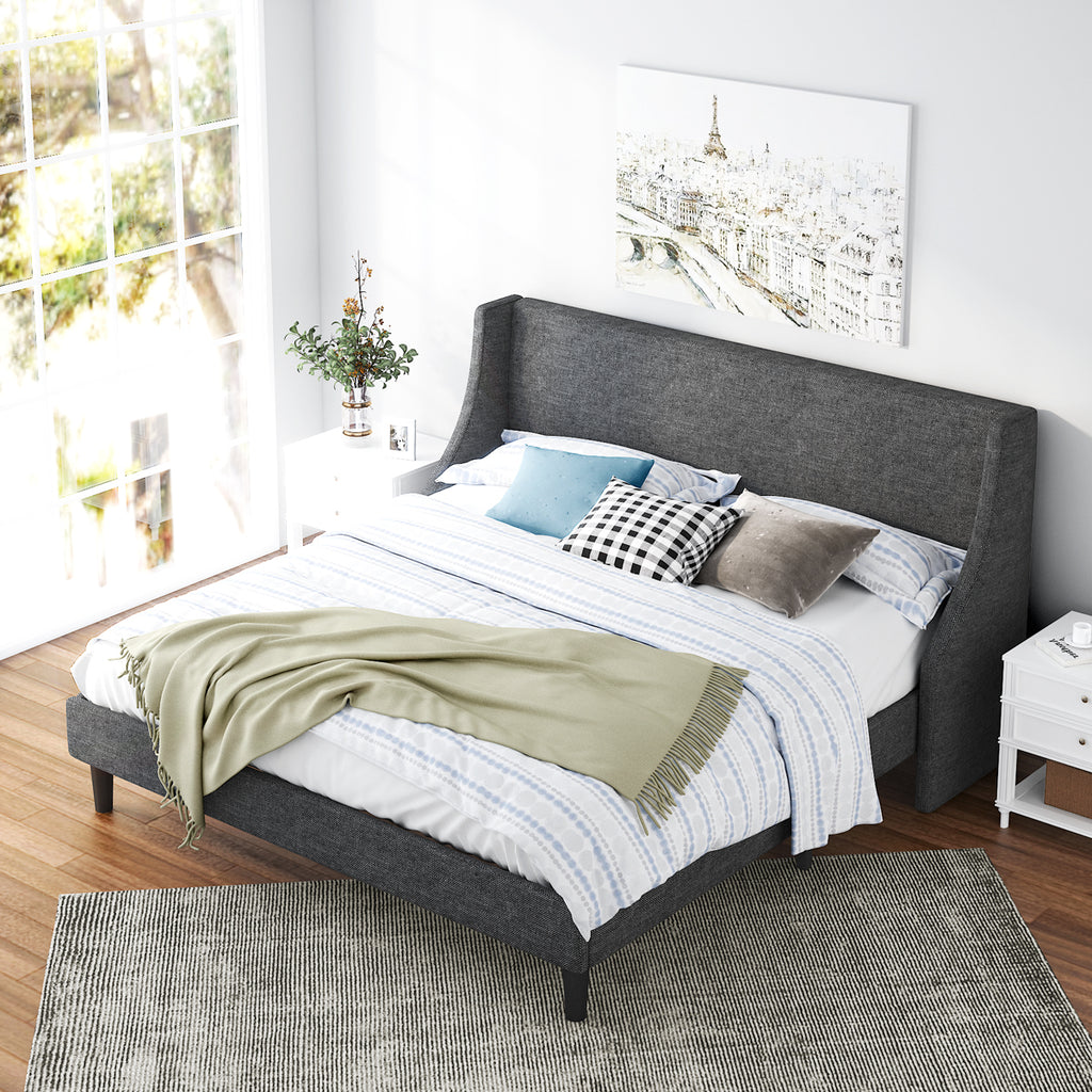 wingback upholstered bed king