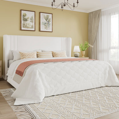 SHA CERLIN Velvet Upholstered Platform Bed Frame with Vertical Channel Tufted Wingback Headboard, Wooden Slats Support, Easy Assembly, Under Bed Storage, No Box Spring Required