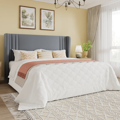 SHA CERLIN Velvet Upholstered Platform Bed Frame with Vertical Channel Tufted Wingback Headboard, Wooden Slats Support, Easy Assembly, Under Bed Storage, No Box Spring Required