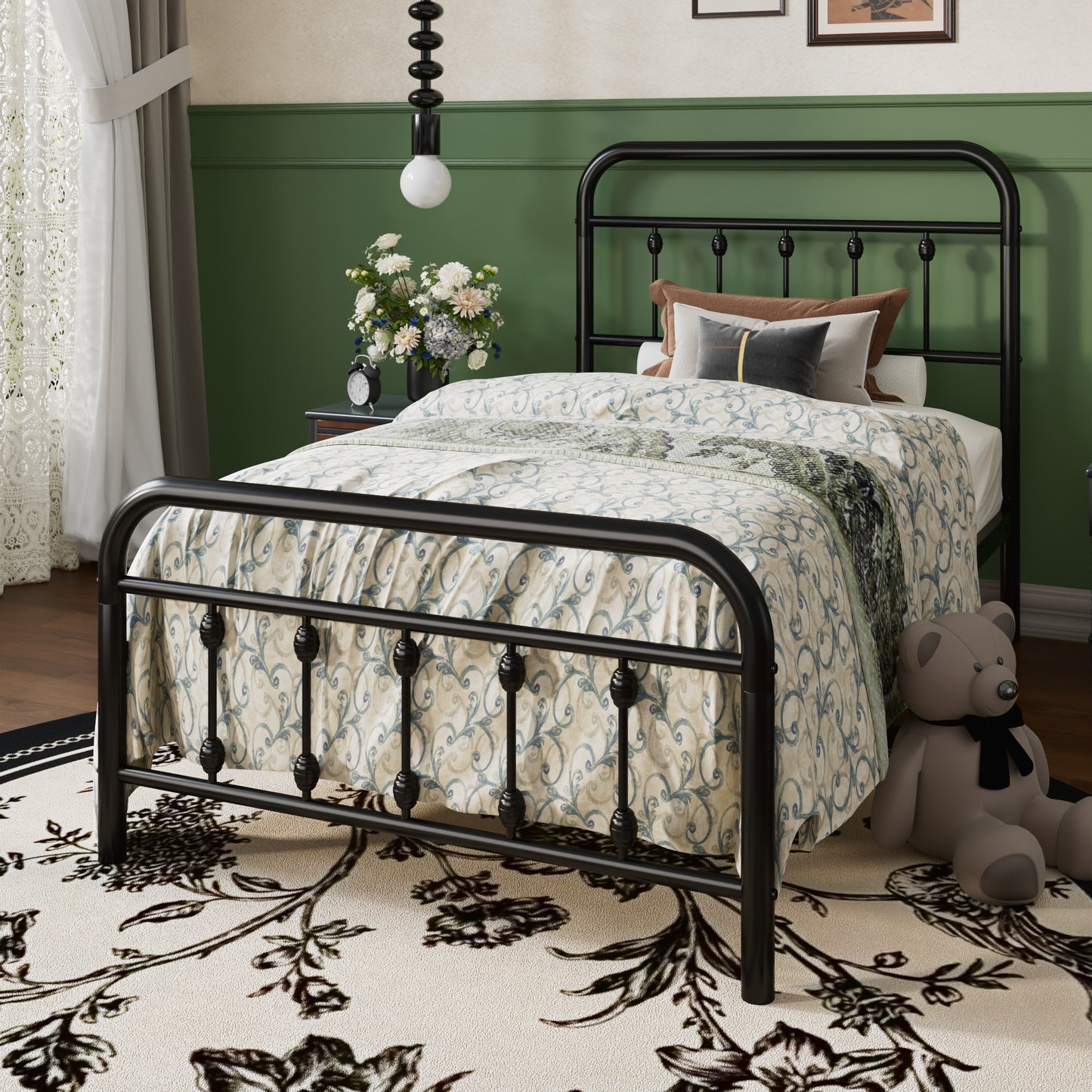 SHA CERLIN Metal Platform Bed Frame with Victorian Style Iron-Art Headboard and Footboard, Easy Assembly, Under Bed Storage, No Box Spring Required