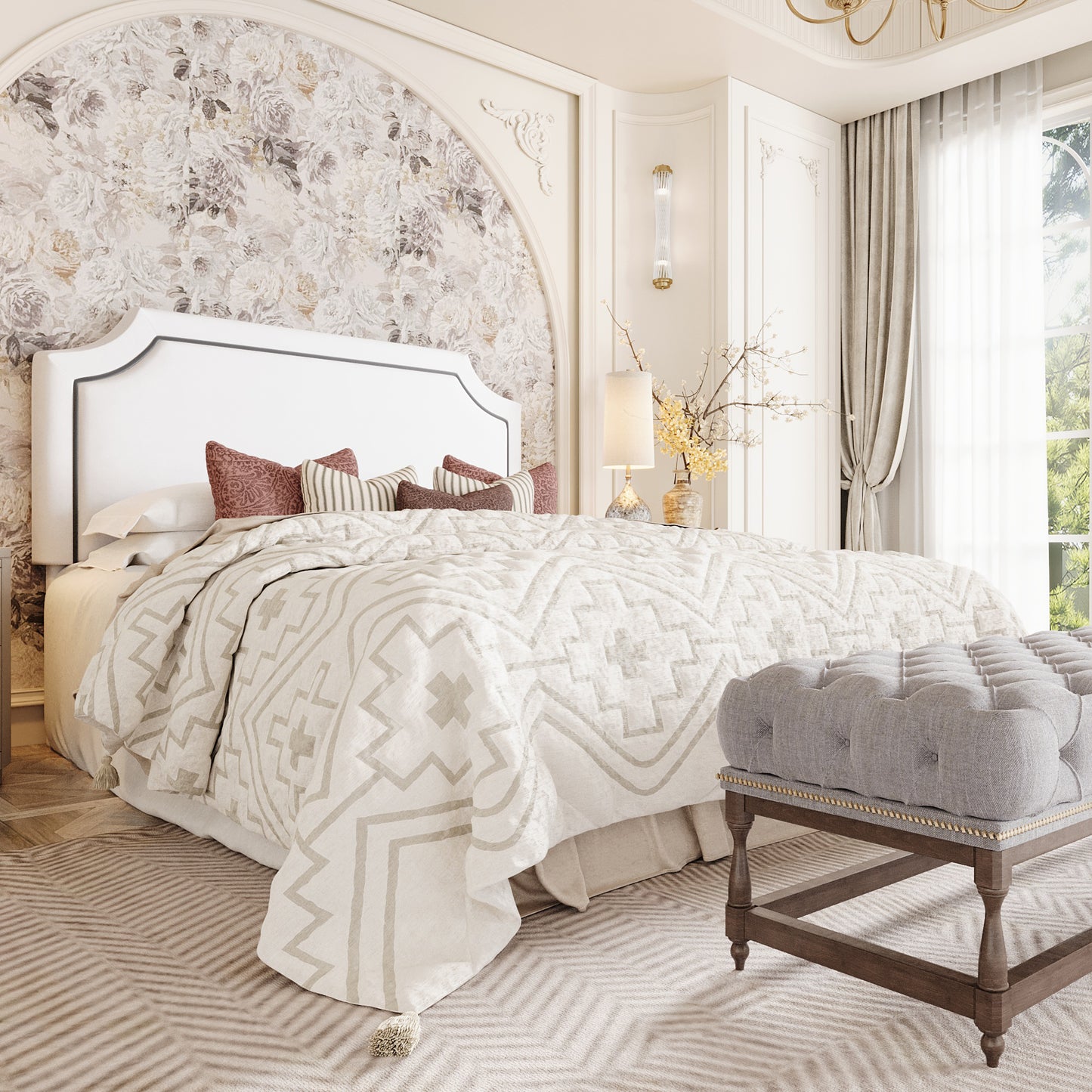 Sha Cerlin  Bed Frame Chenille Upholstered Platform Bed with Notched Adjustable Headboard, No Box Spring Required