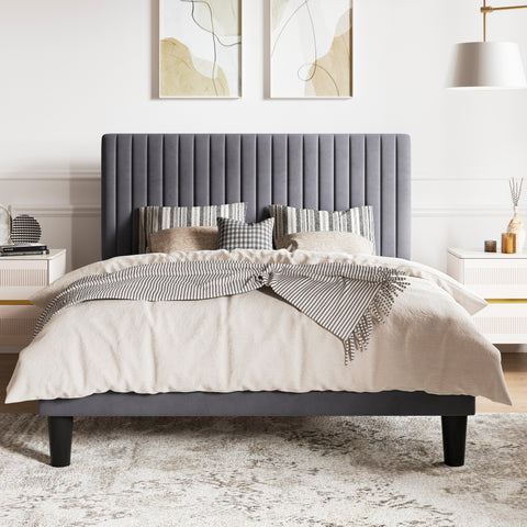 SHA CERLIN Upholstered Platform Bed Frame with Adjustable Channel Velvet Headboard