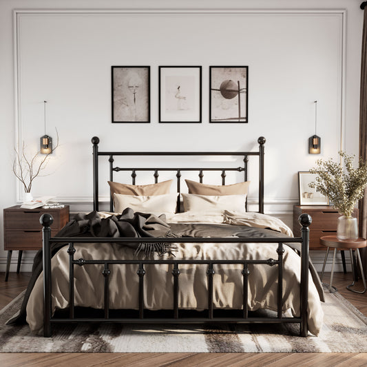 Sha Cerlin Metal Platform Bed Frame with Vintage Headboard