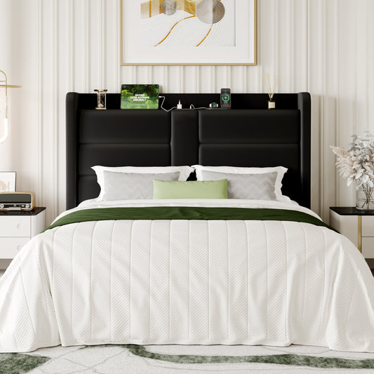Sha Cerlin Bed Frame with Storage Shelf, Modern Velvet Platform Bed with Charging Station, No Box Spring Needed