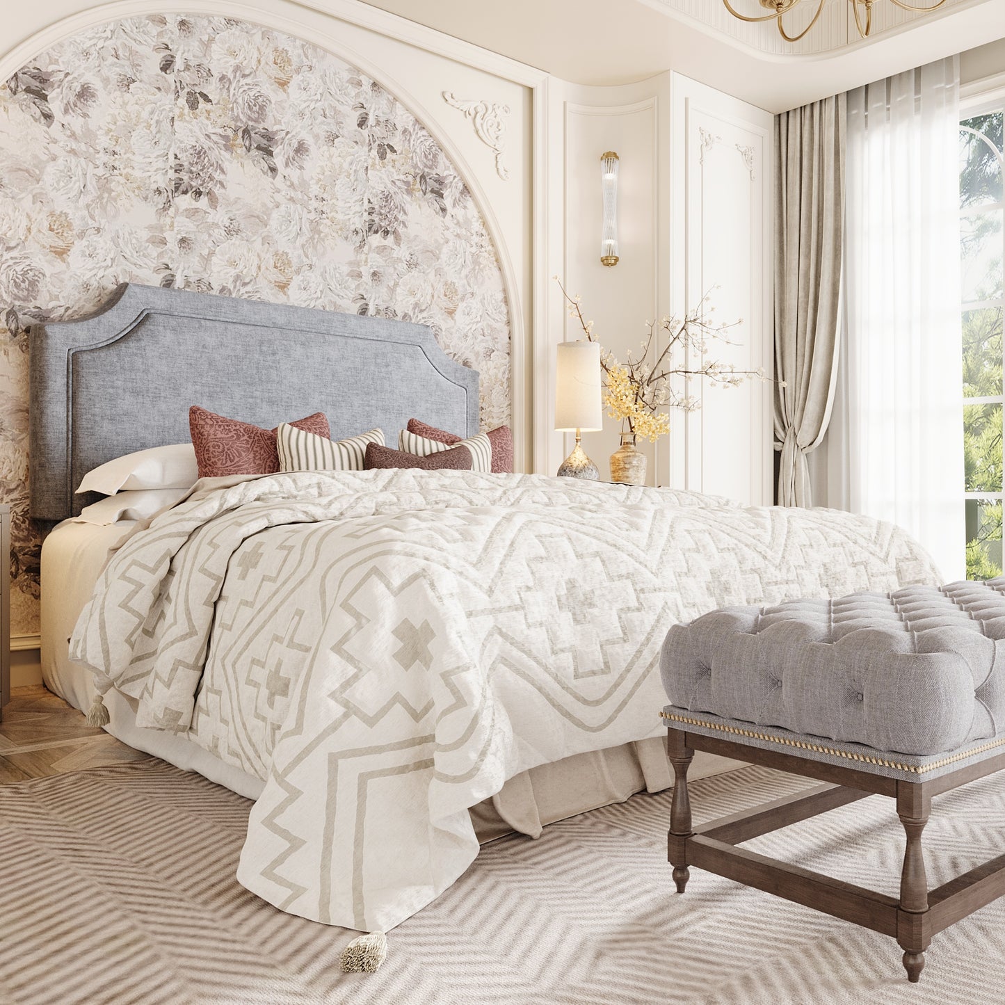Sha Cerlin  Bed Frame Chenille Upholstered Platform Bed with Notched Adjustable Headboard, No Box Spring Required