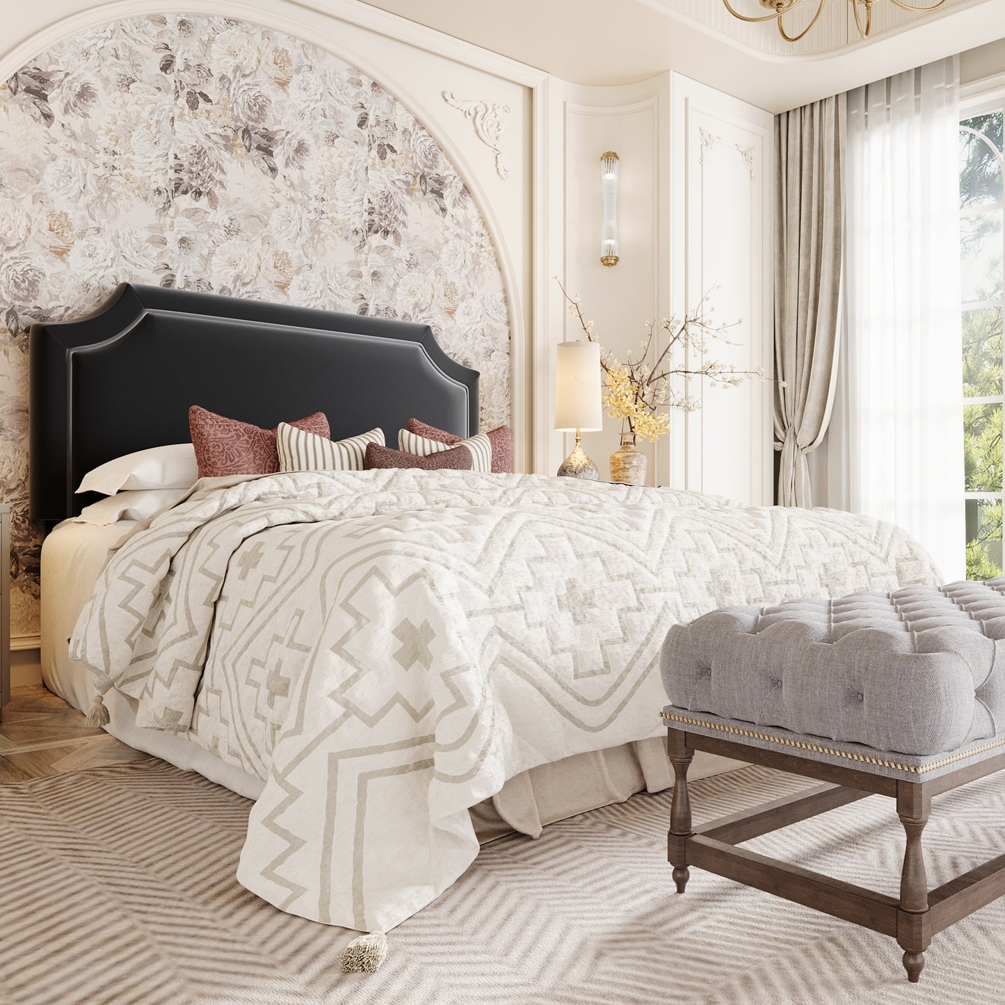 Sha Cerlin  Bed Frame Chenille Upholstered Platform Bed with Notched Adjustable Headboard, No Box Spring Required