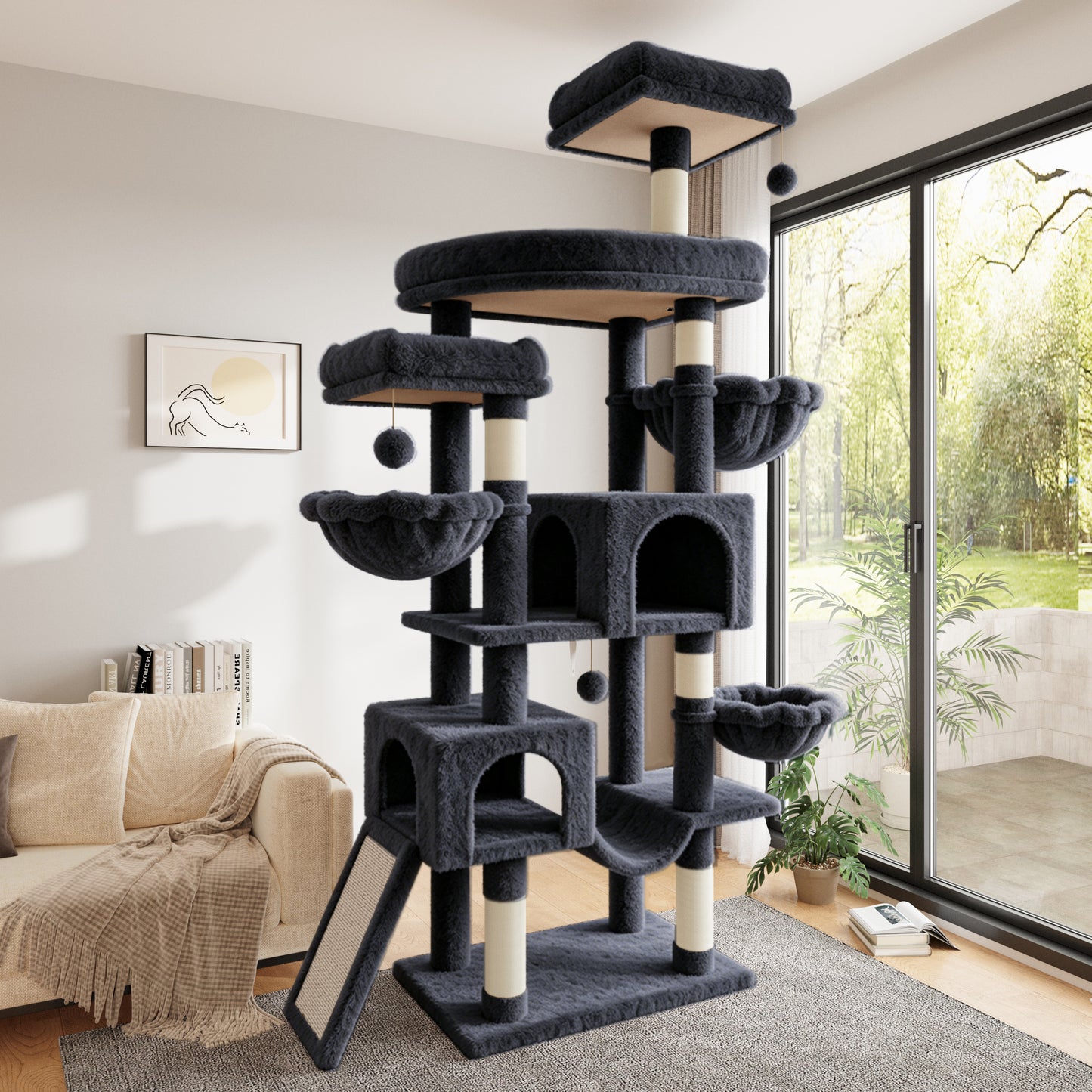 Sha Cerlin 82" Cat Tree Tower, Multi-Level Cat Condo with Plush Perches, Sisal Scratching Posts, Hammock and Toys, Stable Cat Tower for Kittens and Adult Cats