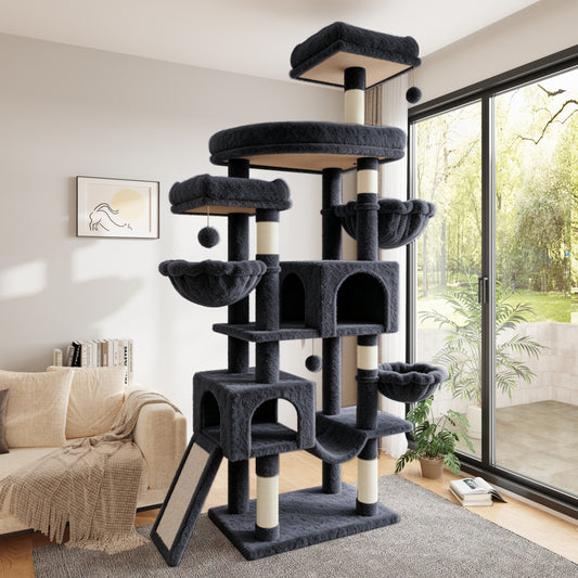 Sha Cerlin 82" Cat Tree Tower, Multi-Level Cat Condo with Plush Perches, Sisal Scratching Posts, Hammock and Toys, Stable Cat Tower for Kittens and Adult Cats