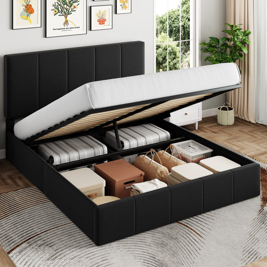 Sha Cerlin Lift-Up Storage Bed, Velvet Headboard with Adjustable Height, No Box Spring Needed
