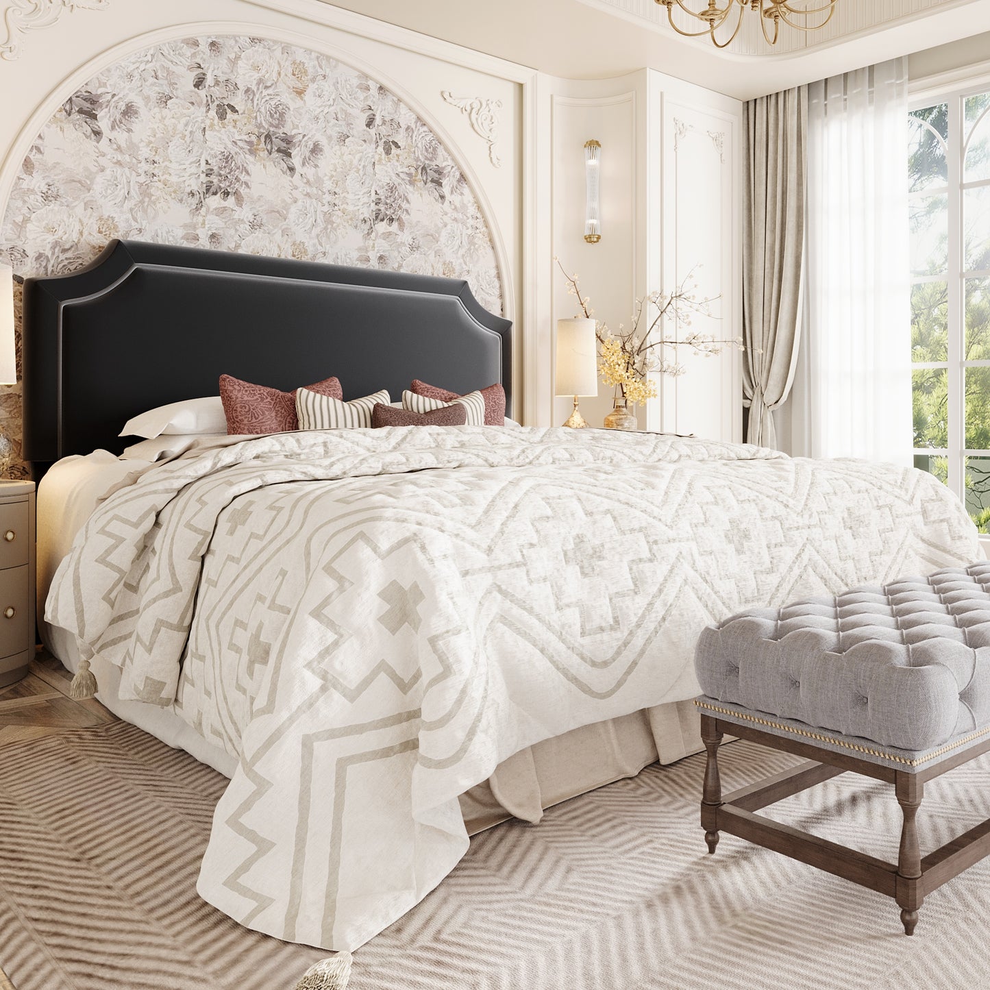 Sha Cerlin  Bed Frame Chenille Upholstered Platform Bed with Notched Adjustable Headboard, No Box Spring Required