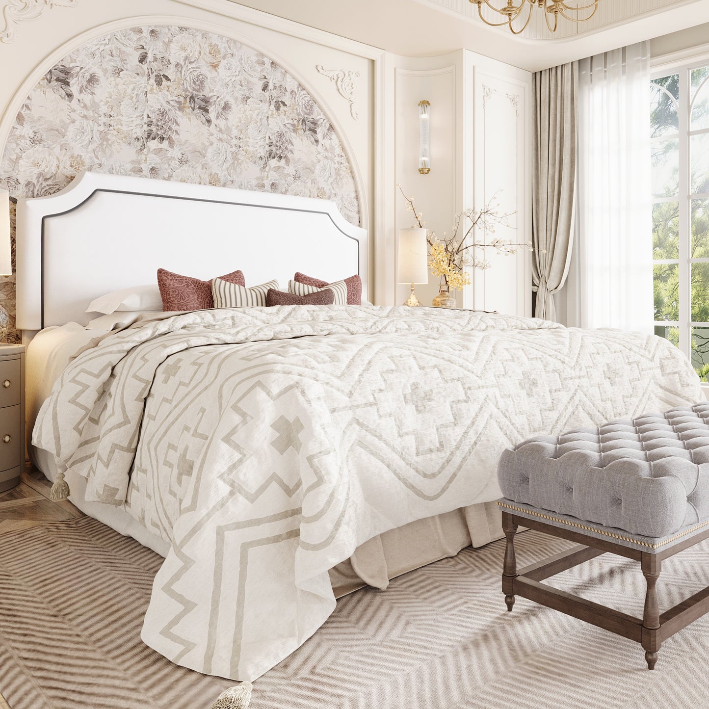 Sha Cerlin  Bed Frame Chenille Upholstered Platform Bed with Notched Adjustable Headboard, No Box Spring Required