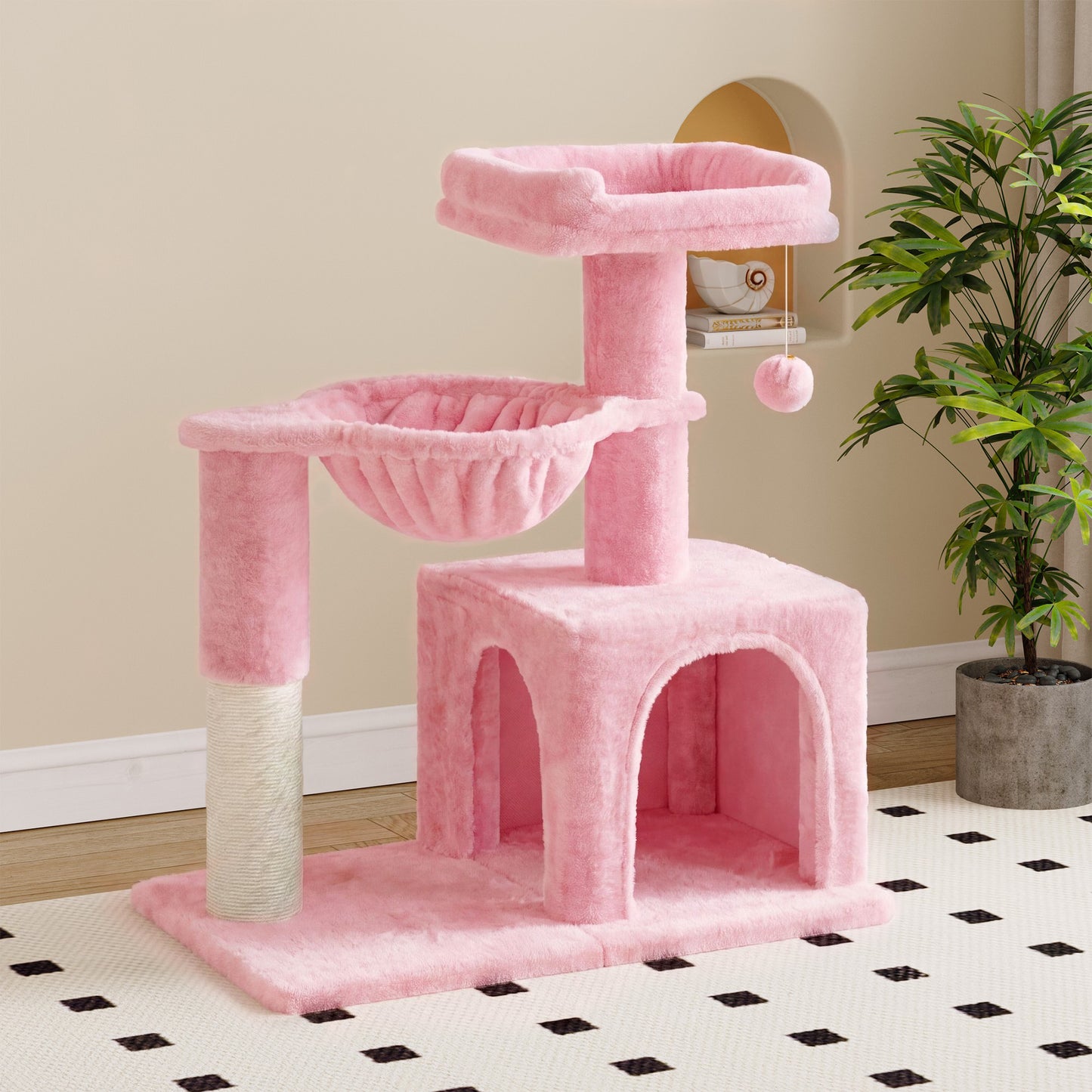 Sha Cerlin 29.5" Multi-Level Cat Tree, Indoor Cat Tower with Sisal Scratching Posts, Cozy Perch, Basket, Condo and Hanging Ball, for Kittens and Adult Cats
