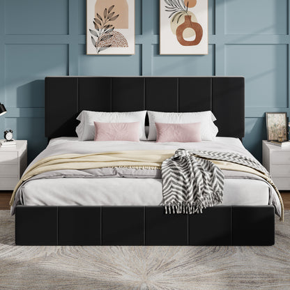 SHA CERLIN Bed Frame, Velvet Upholstered Platform Bed, Vertical Channel Tufted Adjustable Headboard, Low Profile Bed Frame, No Box Spring Needed, Easy Assembly