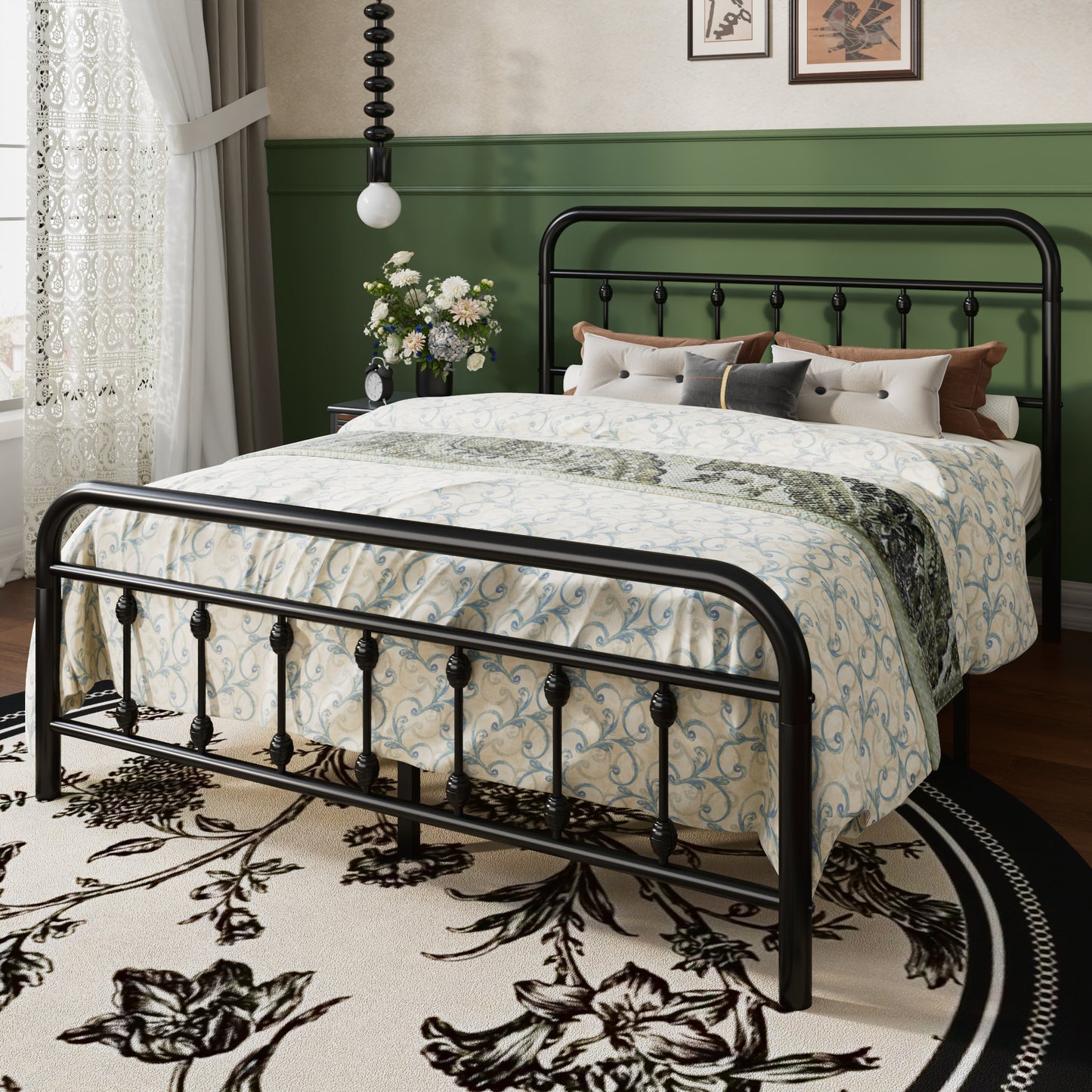 SHA CERLIN Metal Platform Bed Frame with Victorian Style Iron-Art Headboard and Footboard, Easy Assembly, Under Bed Storage, No Box Spring Required
