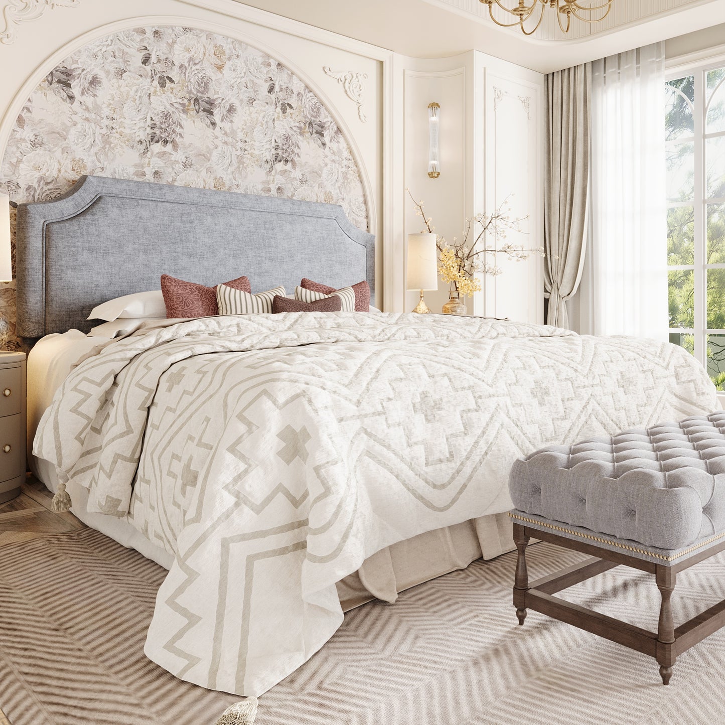 Sha Cerlin  Bed Frame Chenille Upholstered Platform Bed with Notched Adjustable Headboard, No Box Spring Required