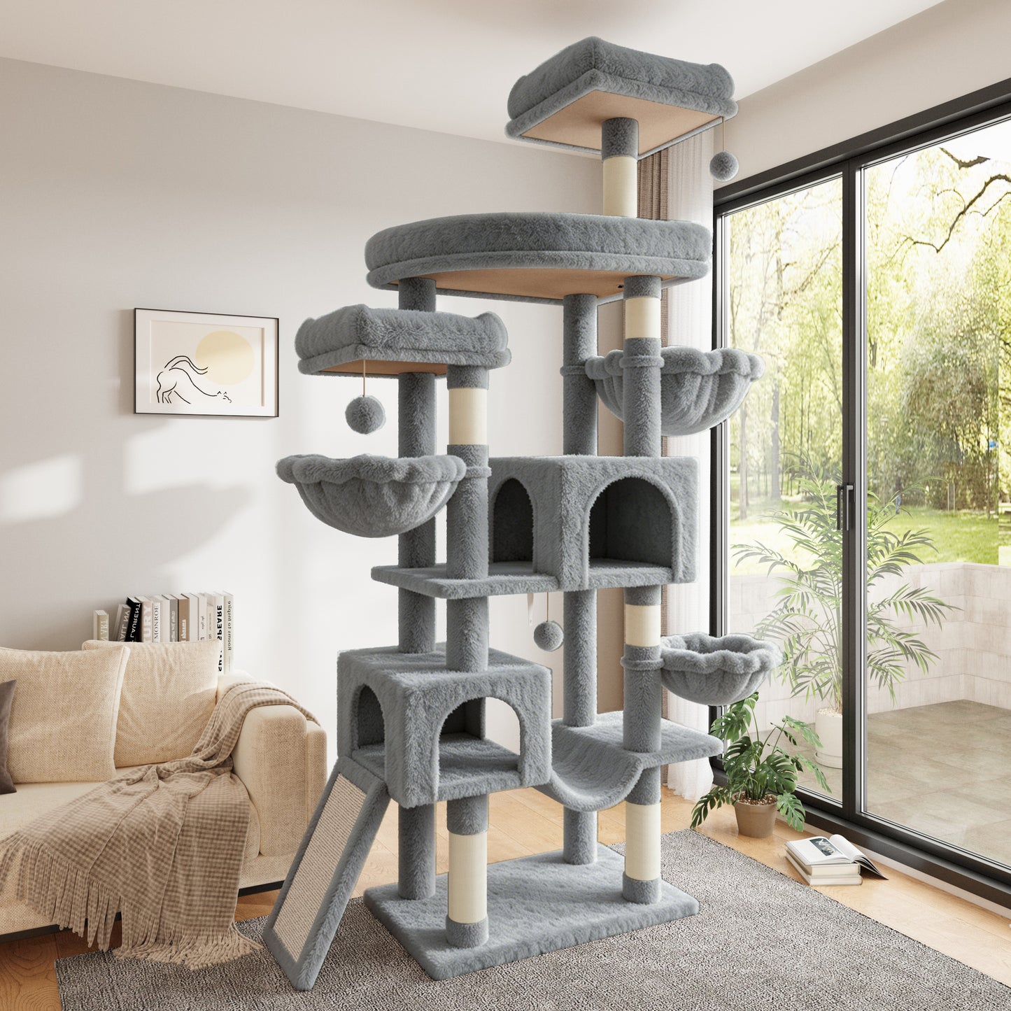 Sha Cerlin 82" Cat Tree Tower, Multi-Level Cat Condo with Plush Perches, Sisal Scratching Posts, Hammock and Toys, Stable Cat Tower for Kittens and Adult Cats