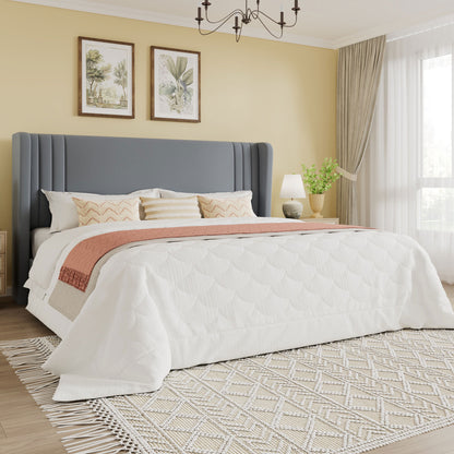 SHA CERLIN Velvet Upholstered Platform Bed Frame with Vertical Channel Tufted Wingback Headboard, Wooden Slats Support, Easy Assembly, Under Bed Storage, No Box Spring Required