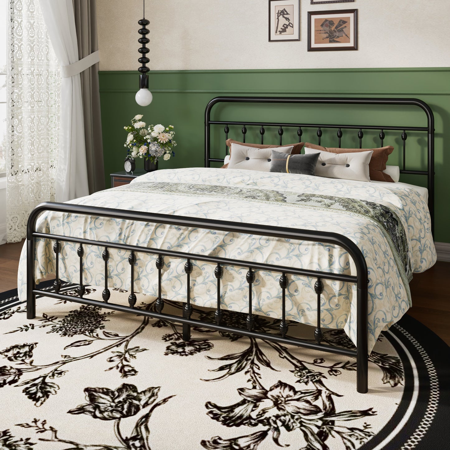 SHA CERLIN Metal Platform Bed Frame with Victorian Style Iron-Art Headboard and Footboard, Easy Assembly, Under Bed Storage, No Box Spring Required