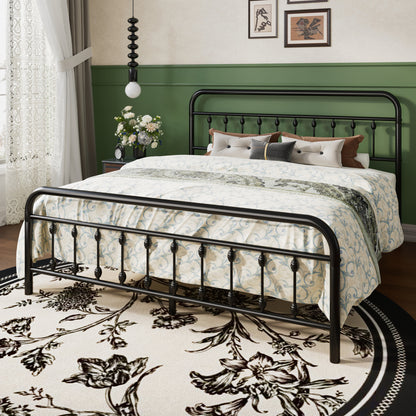 SHA CERLIN Metal Platform Bed Frame with Victorian Style Iron-Art Headboard and Footboard, Easy Assembly, Under Bed Storage, No Box Spring Required