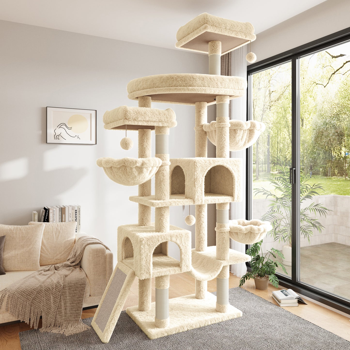 Sha Cerlin 82" Cat Tree Tower, Multi-Level Cat Condo with Plush Perches, Sisal Scratching Posts, Hammock and Toys, Stable Cat Tower for Kittens and Adult Cats