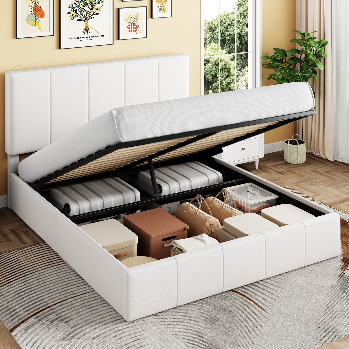 Sha Cerlin Lift-Up Storage Bed, Velvet Headboard with Adjustable Height, No Box Spring Needed