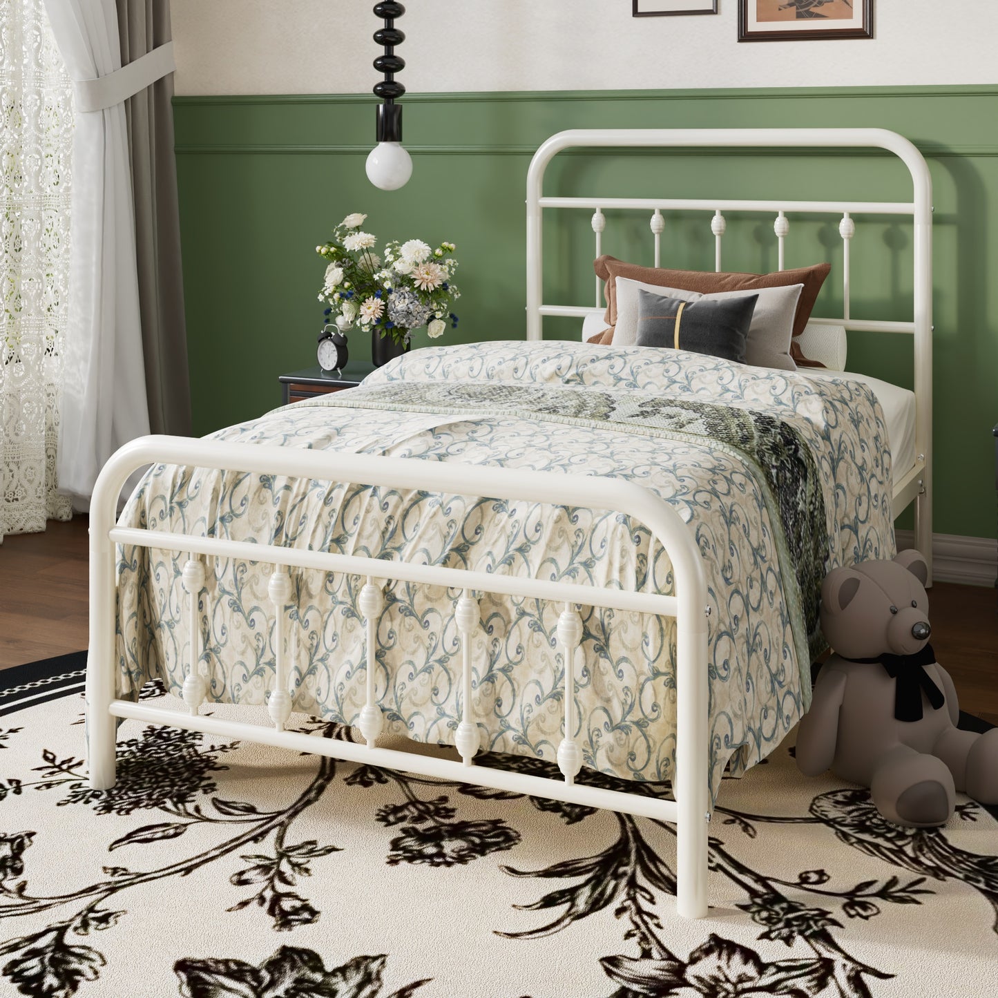 SHA CERLIN Metal Platform Bed Frame with Victorian Style Iron-Art Headboard and Footboard, Easy Assembly, Under Bed Storage, No Box Spring Required