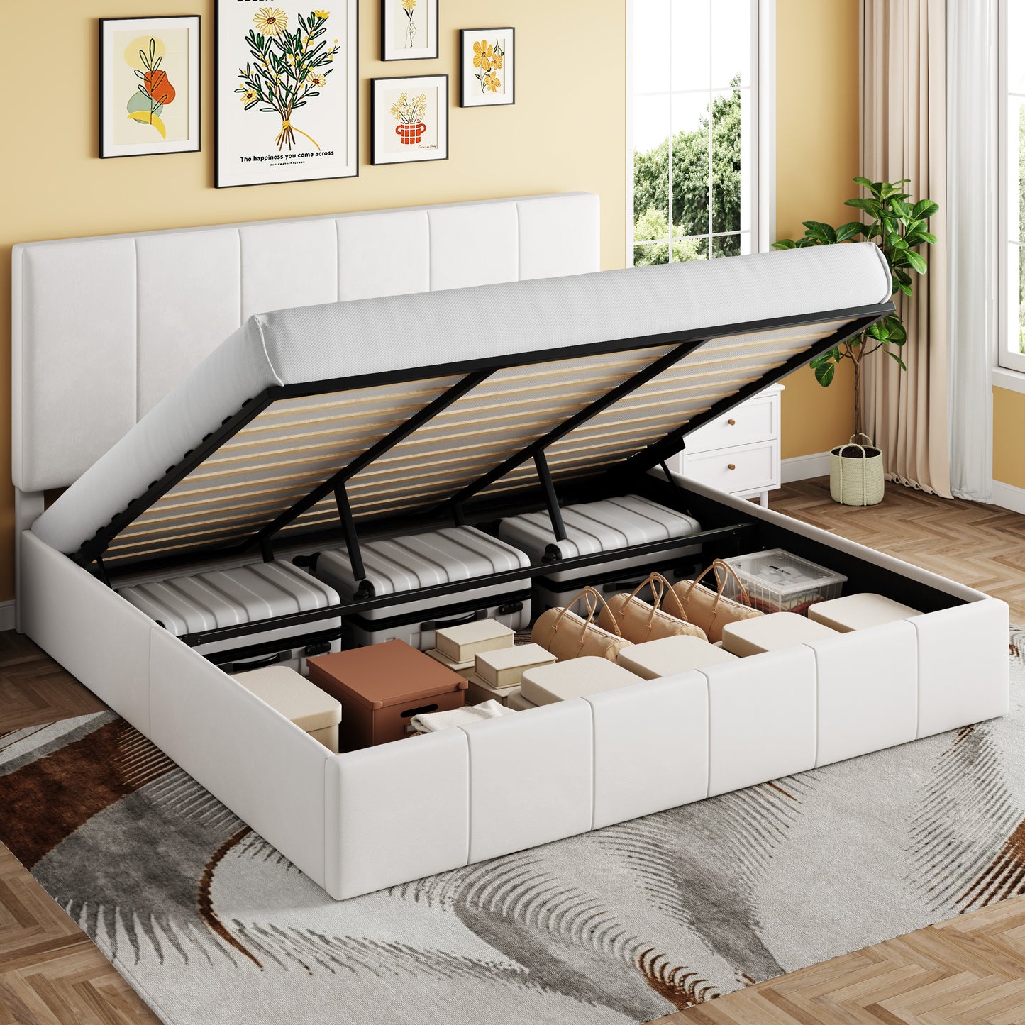 Sha Cerlin Lift-Up Storage Bed, Velvet Headboard with Adjustable Height, No Box Spring Needed