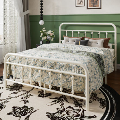 SHA CERLIN Metal Platform Bed Frame with Victorian Style Iron-Art Headboard and Footboard, Easy Assembly, Under Bed Storage, No Box Spring Required