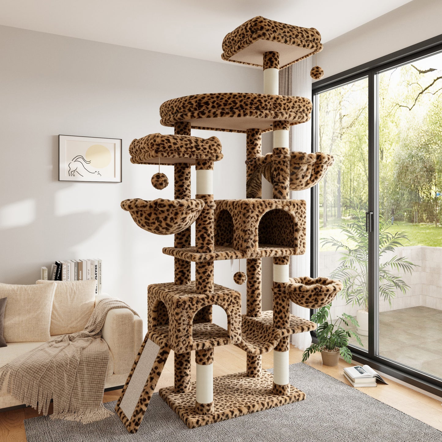 Sha Cerlin 82" Cat Tree Tower, Multi-Level Cat Condo with Plush Perches, Sisal Scratching Posts, Hammock and Toys, Stable Cat Tower for Kittens and Adult Cats