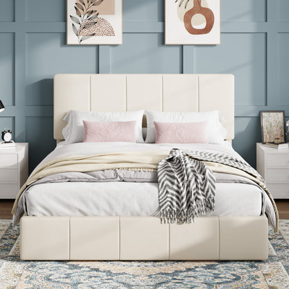 SHA CERLIN Bed Frame, Velvet Upholstered Platform Bed, Vertical Channel Tufted Adjustable Headboard, Low Profile Bed Frame, No Box Spring Needed, Easy Assembly